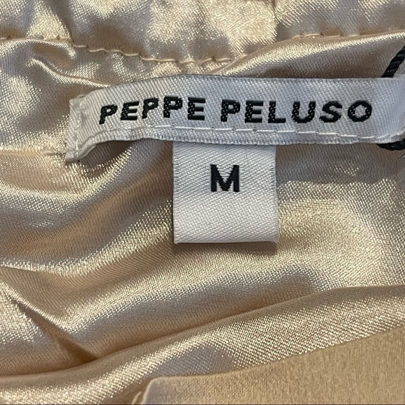 NWT PEPPE PELUSO Golden-Cream Satin Riveted Sleeveless Mini Evening Dress Size M - Picture 10 of 13